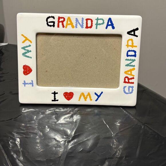 Vintage I LOVE MY GRANDPA Ceramic Picture Frame 4X6 MULTICOLOR RARE - Picture 2 of 3
